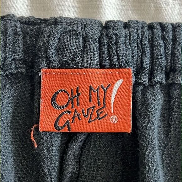 Oh My Gauze Guchi Pants Crop Womens sz 2 L/XL Black Pocket Boho Beach Coastal - Picture 7 of 10